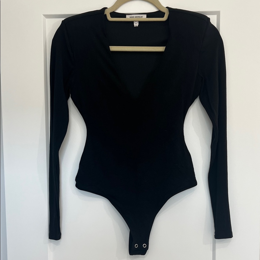 Good American Deep V-Neck Black Bodysuit